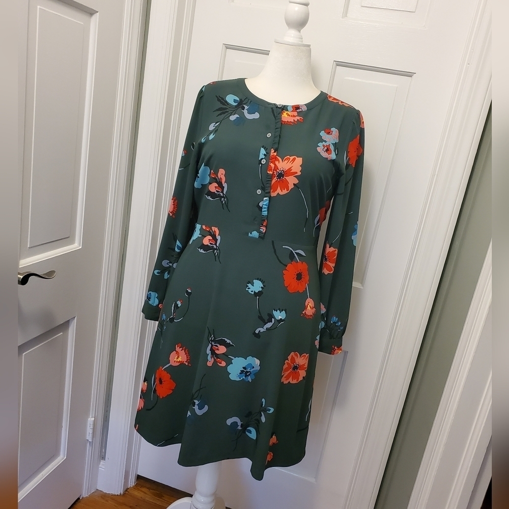 LOFT GREEN Floral Print Dress Size 12, Business, Colorful, Stylish